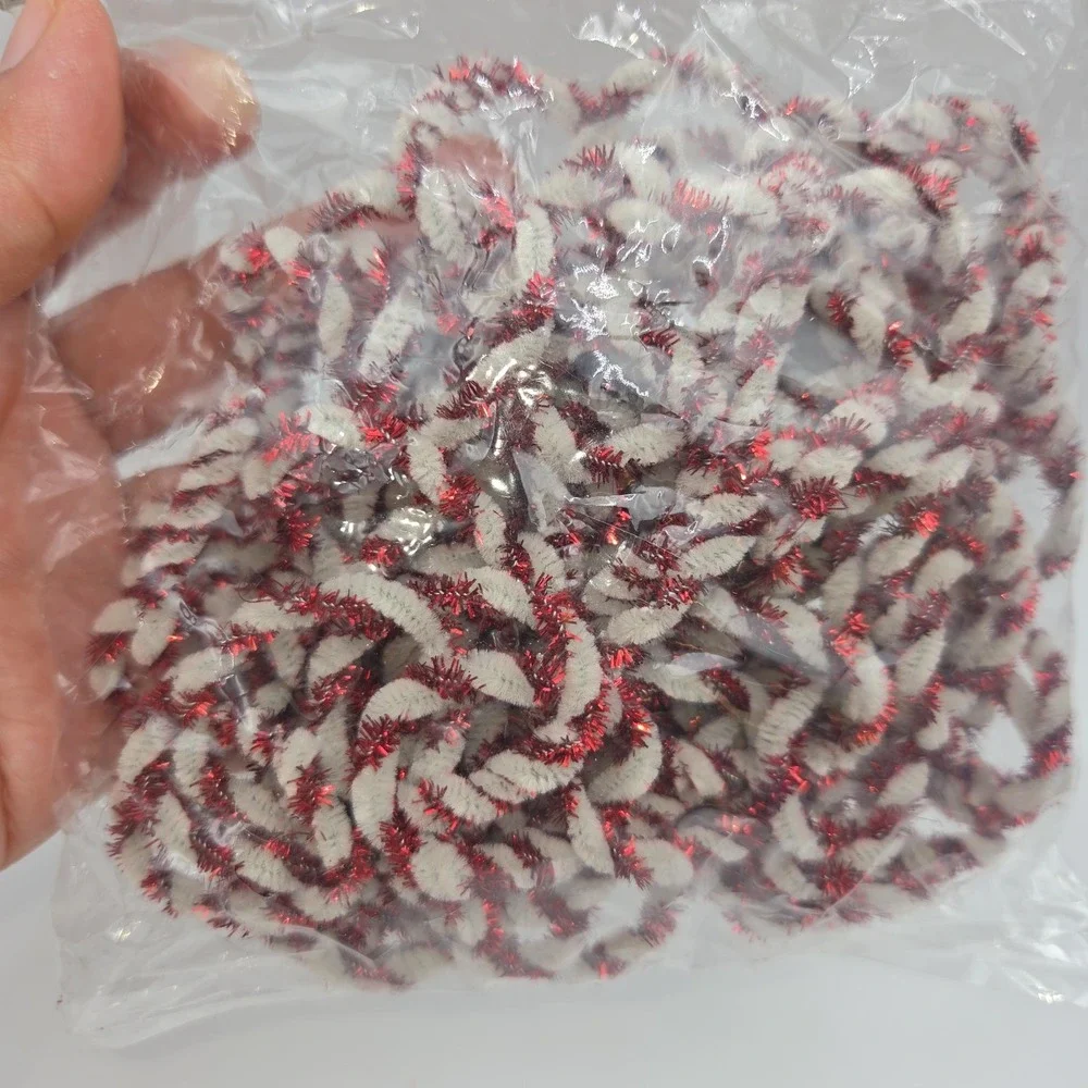 Vintage Bethany Lowe Christmas Garland Chain Tinsel/Soft Brush, Red & White